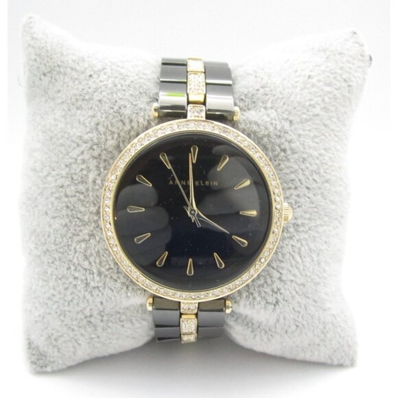 Women Anne Klein Ceramic Crystal  Analog 34mm Round Watch (H976) "New Battery" - Picture 1 of 11